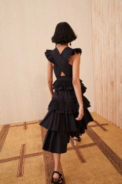 ULLA JOHNSON Aurore Dress - Noir -Olivia Fashion Shop SHOT 132 0165 ulla johnson black aurore dress noir UJ view 3