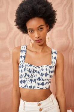 ULLA JOHNSON Carisia Top - Indigo Ikat -Olivia Fashion Shop ULLA JOHNSON Carisia Top INDIGO IKAT 03