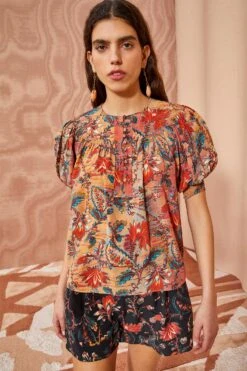 ULLA JOHNSON Dina Top - Coral Bloom -Olivia Fashion Shop ULLA JOHNSON Dina Top CORAL BLOOM 0016
