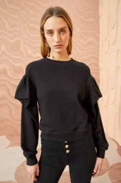 ULLA JOHNSON Pilar Pullover - Noir -Olivia Fashion Shop ULLA JOHNSON Pilar Pullover NOIR 05