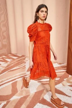 ULLA JOHNSON Simone Dress - Terracotta -Olivia Fashion Shop ULLA JOHNSON Simone Dress TERRACOTTA 03